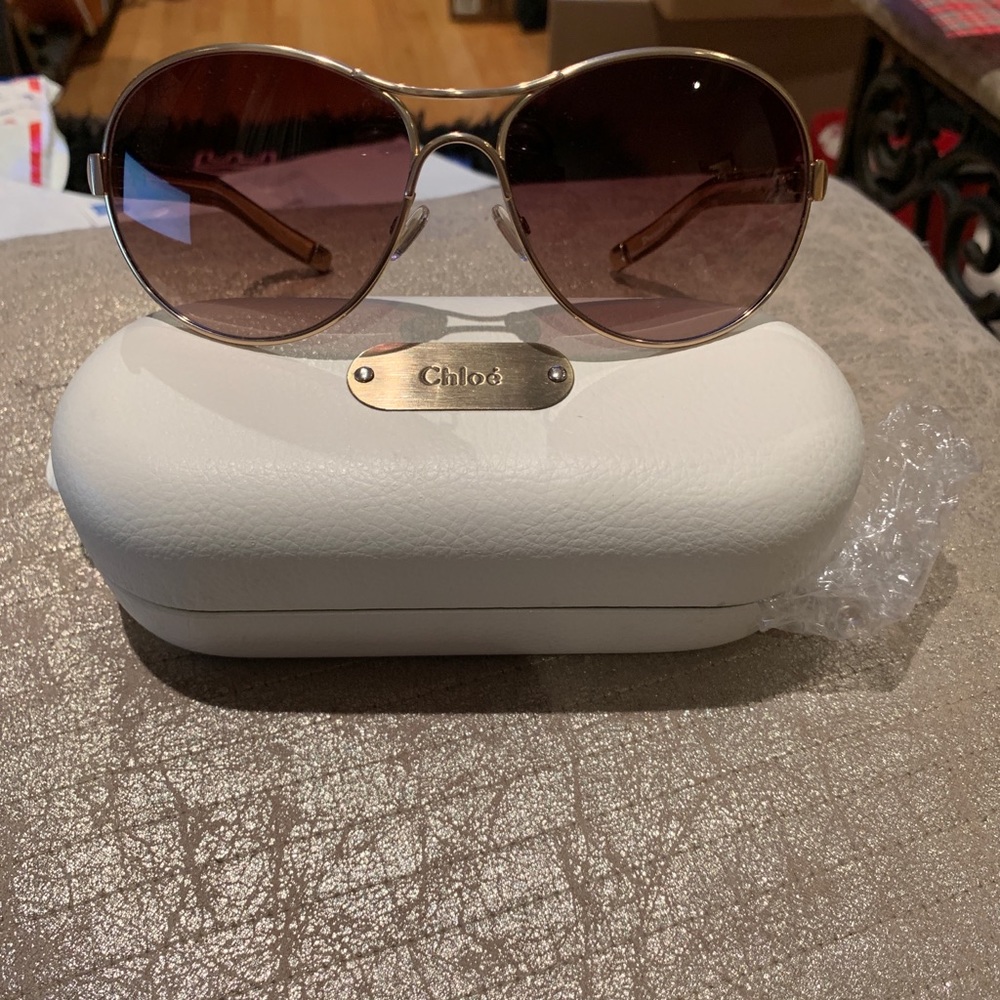 Chloe sunglasses gold metal aviator style